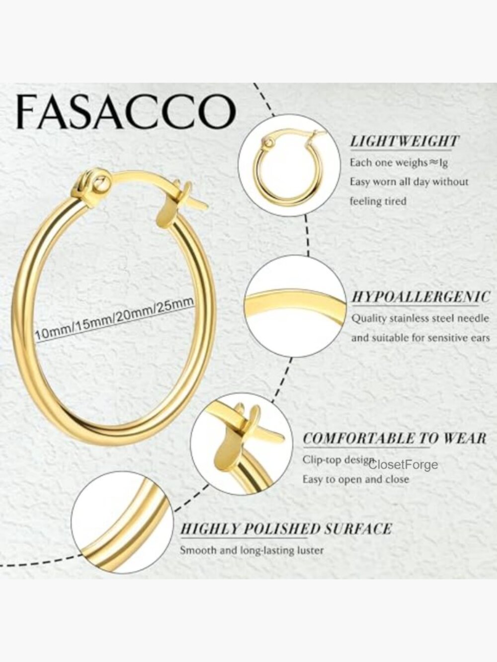 Surgical Steel Hoop Earrings Set 10mm15mm20mm25mm Multiple Piercing - Picture 2 of 6
